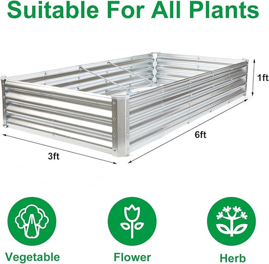 JERIA 6×3×1ft Raised Garden Bed with Support Rods,Galvanized Raised Garden Bed Kit Outdoor Metal Gardening Planter Box for Vegetable, Fruits, Flower