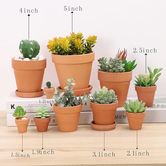 Terra Cotta Pots with Saucer- 12-Pack Large Clay Ceramic Planter Cactus Flower Succulent Pot with Drainage Hole- Great for Plants, Crafts