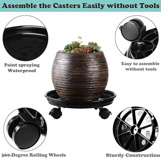 12 Packs Plant Caddy with Wheels 11.8" Plastic Rolling Plant Dolly Coasters Heavy-duty Wheeled Planter Mover Rollers Indoor Outdoor Wheeled Flower Pot Base Suacers with Casters, Black