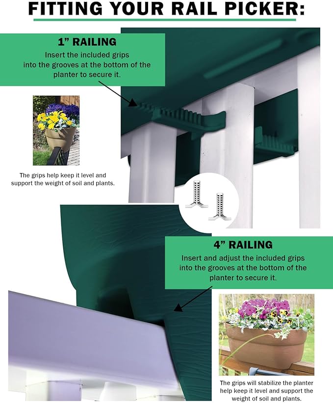 EMSCO Group Bloomers Railing Planter with Drainage Holes – 24" Weatherproof Resin Planter – Sand