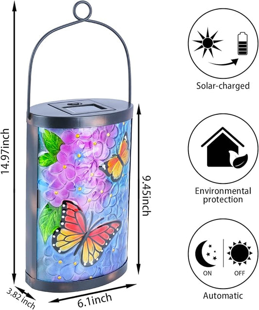 MUMTOP Hanging Solar Lantern Outdoor Waterproof LED Solar Lights Butterfly Decorative Solar Lanterns Tabletop Lamp for Outdoor Patio Garden Yard Decor