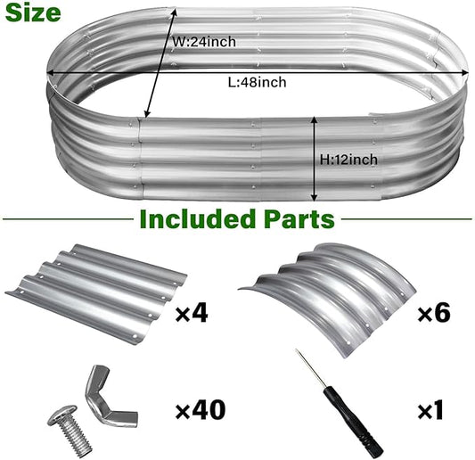 Galvanized Raised Garden Bed for Outdoor: 4X2X1ft Durable Metal Vegetable Plant Container Kit - Oval Planter Box for Gardening Flower Trough