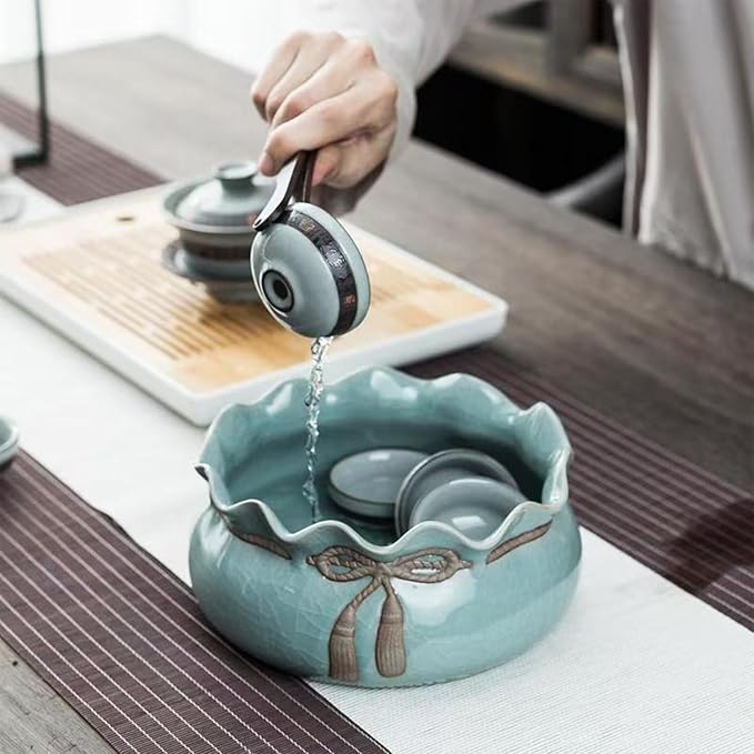 Lotus Bowl Planter, Decorative Ceramic Plant Pots with Moisture-Multifunctional Design, Succulents Orchids Indoor Plants, Thickened Round Planter for Home Desk & Shelf Decor (Cornucopia)