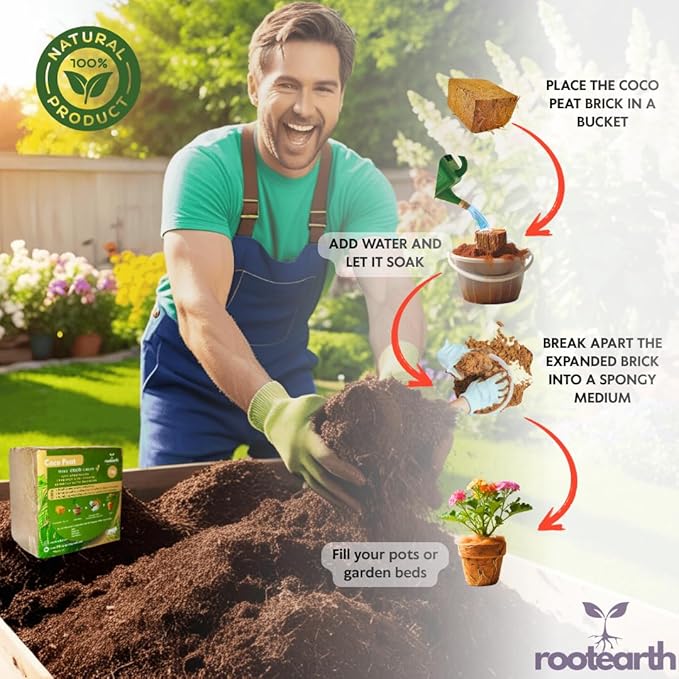 1kg Coco Peat Brick – Coconut Coir Growing Medium for Gardening, Seedlings, Indoor Plants & Potting Soil Mix