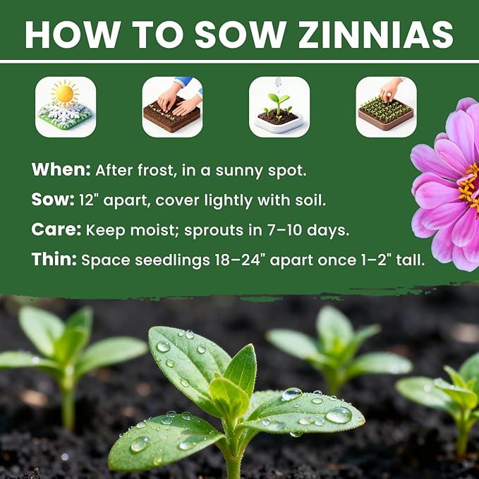 1000+ Zinnia Seeds Flower Seeds for 2026 Planting, 0.35 Oz, 5 Varieties (Pink, Yellow, Orange, White, Purple), 10G Mixed Colors and Large Blooms, Open Pollinated - Bulk (0.35 Ounce Pouch)