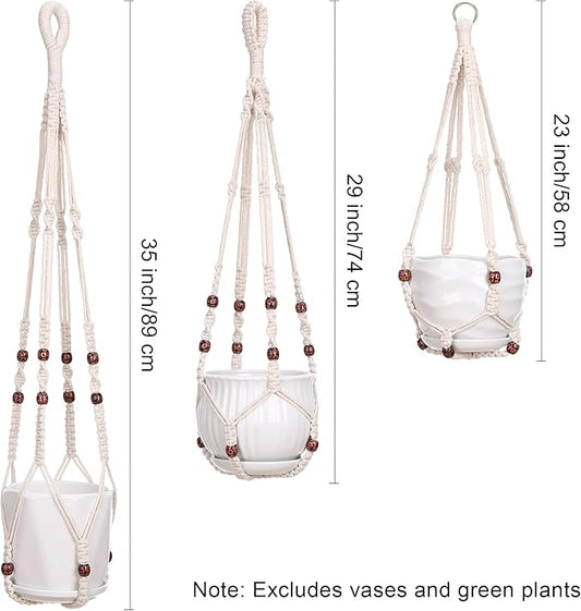 YIBOT 3 Pack Macrame Plant Hangers Indoor Different Size Hanging Planter Basket Flower Pot Holder with Beads No Tassels 35"/29"/23"(POTS NOT Included)