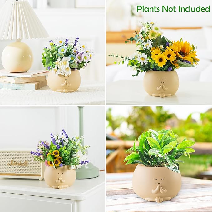 Face Plant Pots, Succulent Pots, 4.5 Inch Head Planters for Indoor, Cute Resin Flower Pots with Drainage Hole, Unique Cactus Planter, Small Planter Pot for Mini Plant (1 Pack)