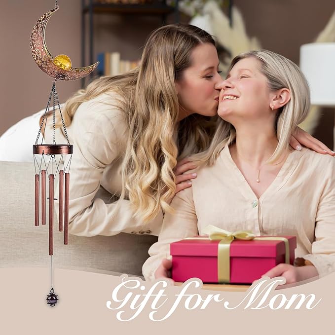 Solar Moon Wind Chimes Outdoor, Waterproof Moon Wind Bells Light Clearance for Outside, Unique Gifts for Mother's Day, Children's Day, Birthday, Mom, Women, Decor for Garden, Yard, Party