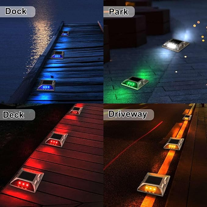 Aolyty Solar Driveway Dock Lights, IP68 Waterproof Solar Deck Light Outdoor Warning Step Light Reflective Road Marker for Sidewalk Stair Garden Pathway Walkway (2 Pack, White)