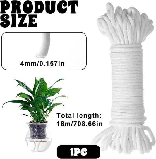 60 Feet 1/6 Inch Self Watering Wick Cord String, Hydroponic Wicking Rope, Potted Auto Seedling Waterer Rope for DIY Plant Automatic Watering Device, Vacation Plant Sitter, Pot Automatic Water System
