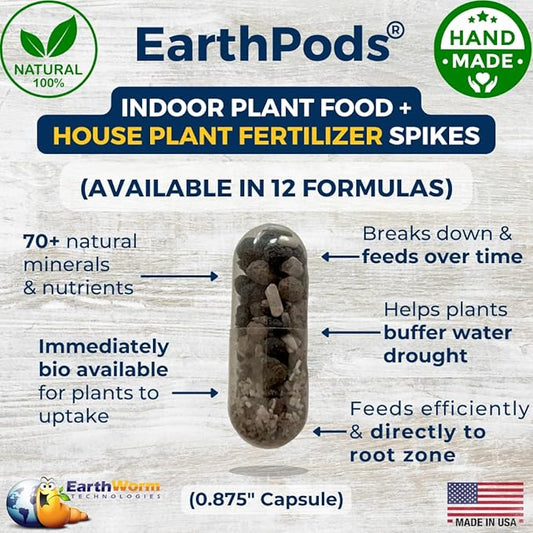 EarthPods® Premium Indoor Plant Food Capsules (100 Count) – Slow-Release Organic Fertilizer Spikes | Specialized Nutrients for Houseplants | Made in USA