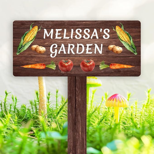 Personalized Vegetable Garden Name Sign with Stake, Custom Vegetable Garden Stake Corn Potato Carrot Tomato Decor Yard Sign Gardener Gift for Mom Dad Grandma, Outdoor Vegetable Field Marker