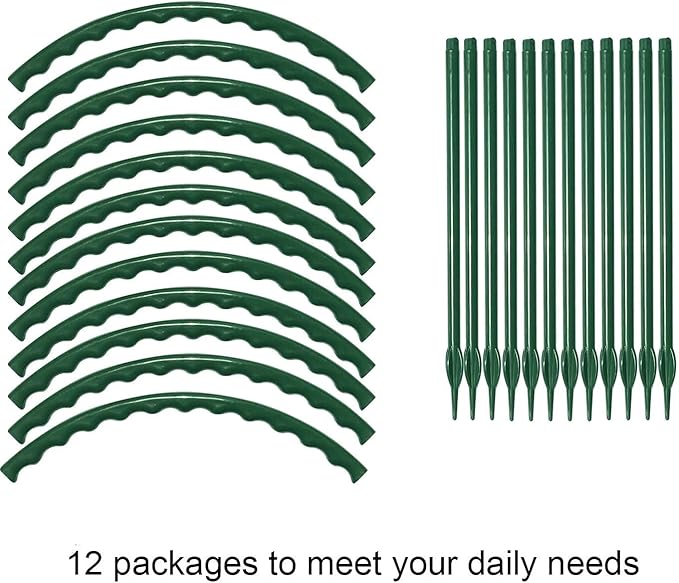 12 Pack Plant Support for Indoor and Outdoor Small Plants,Half Round for Potted Plants, Plastic Ring Flower Stakes with 20Pcs Plant Garden Clips