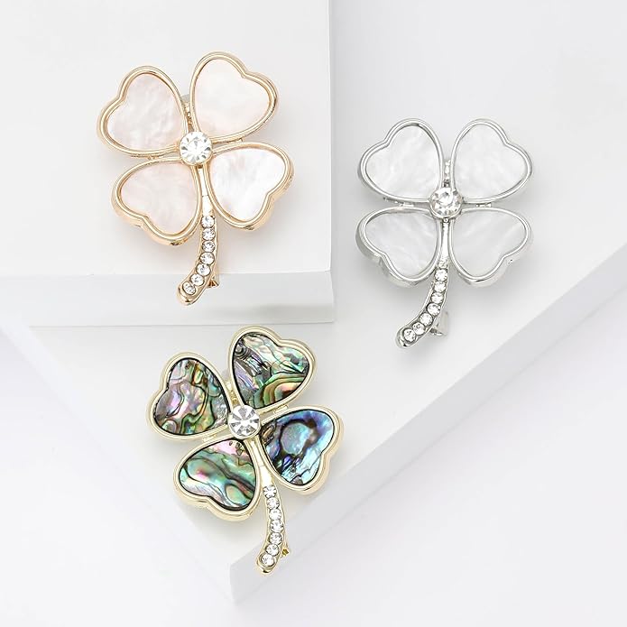 St.Patrick's Day Brooches for Women Dainty Crystal Four Leaf Lapel Pin Shamrock Hat Brooch Pins Irish Enamel Brooches Irish Holiday Costume Accessory Jewelry