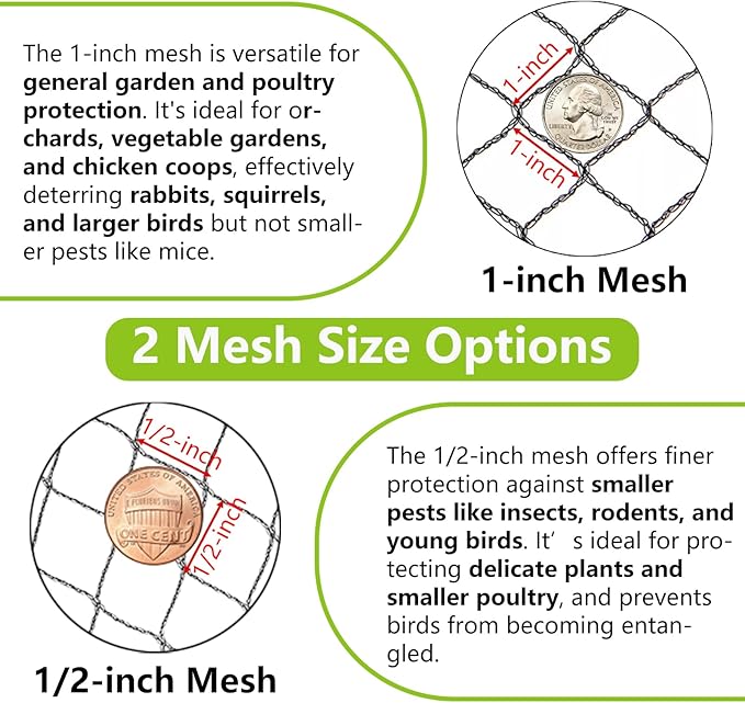 10 x 30 FT Bird Netting for Garden Woven Mesh Garden Netting for Plants, Vegetable, Fruit Trees, Blueberry Bushes, Strawberries Against Birds, Deer, Squirrels and Other Animals