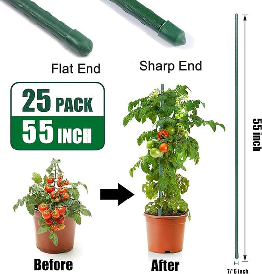 Garden Stakes 55 Inches Steel Plant Stakes Tomato Stakes Garden Poles Pack of 25