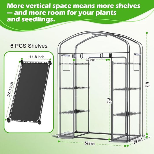Abimars Walk-in Greenhouse with Height-Adjustable Shelves, Heavy Duty Green House for Outdoors/Indoors, 98% Light-Passing PVC Cover, 82"x57"x29", Black