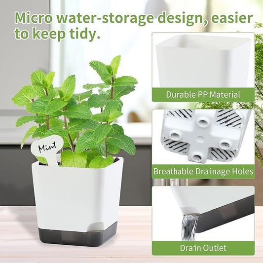 3 inch Small Nursery Pots, Seedling Pots, 20 Pack Plastic Plant Pots for Indoor Outdoor Plants, Decorative White Succulent Flower Pots with Drainage Holes and Saucers