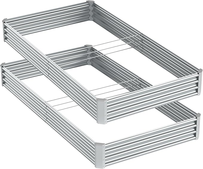 2PCS 8x4x1FT Galvanized Raised Garden Bed Kit, Galvanized Planter Raised Garden Boxes Outdoor, Large Metal Raised Garden Beds for Vegetables-Silver
