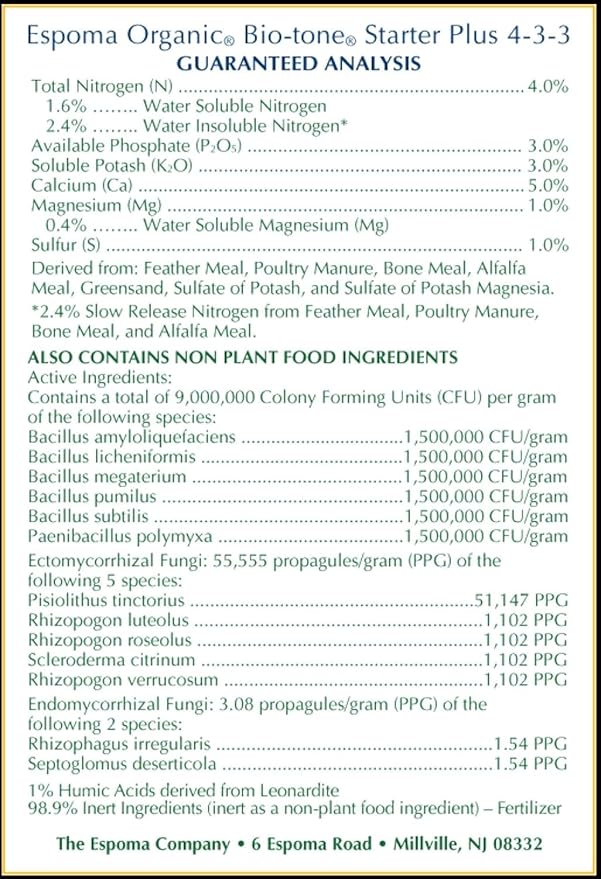 Espoma Organic Bio-Tone Starter Plus 4-3-3 Natural & Organic Starter Plant Food with Both Endo & Ecto Mycorrhizae; 4 lb. Bag; The Ultimate Starter Plant Food - Pack of 4