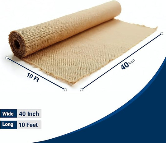 Natural Burlap Fabric Roll - Garden Plant Cover, Jute Material, 40" x10ft, for Rustic Decor, Gardening, Weed Barrier, Plant Wrapping (5 x 5 Weave)