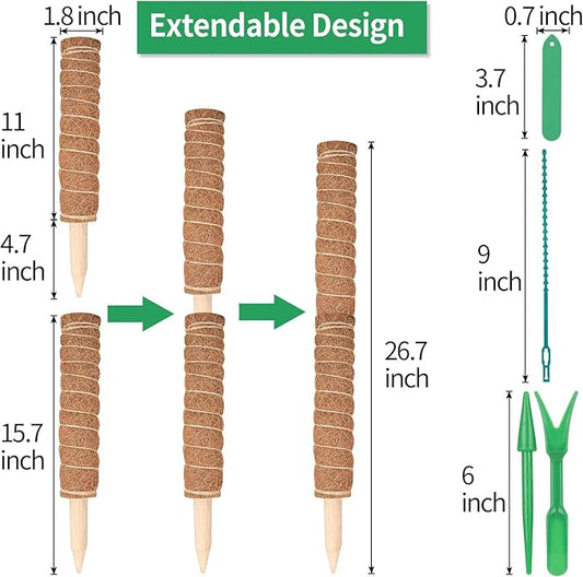 Kikhope Moss Pole Monstera Plants Support,4 Pack 15.7 Inch Coir Totem Poles, Plant Support Stakes, Plant Sticks, Coir Moss Stick for Indoor Potted Plants Train Creeper Plants Grow Upwards
