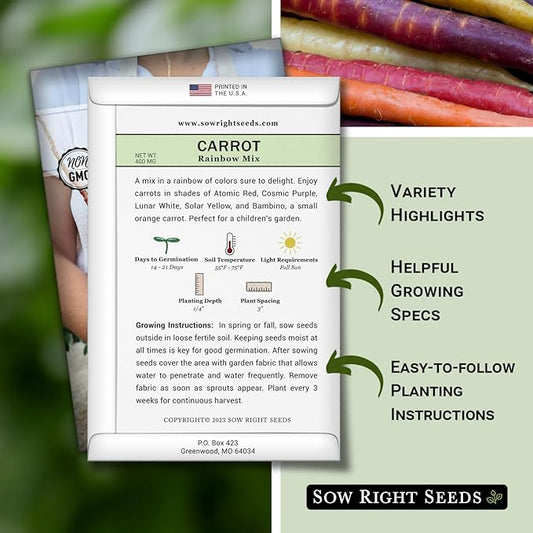 Sow Right Seeds - Rainbow Mix Carrot Seed for Planting - Non-GMO Heirloom Packet with Instructions to Plant a Home Vegetable Garden - Orange, Red, Purple, White Variety Mix for Colorful Harvest (4)