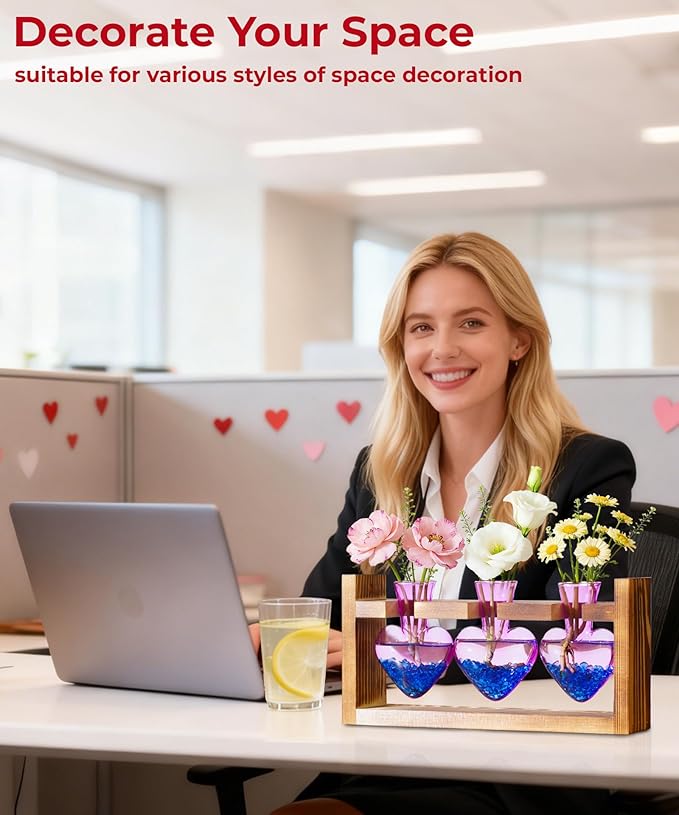 Nacome Plant Terrarium Propagation Stations: Birthday Gifts for Plant Lovers Women Mom Wife Daughter - 3 Bulb Glass Vase with Wooden Stand Tabletop for Hydroponics Home Garden Decor(Purple)