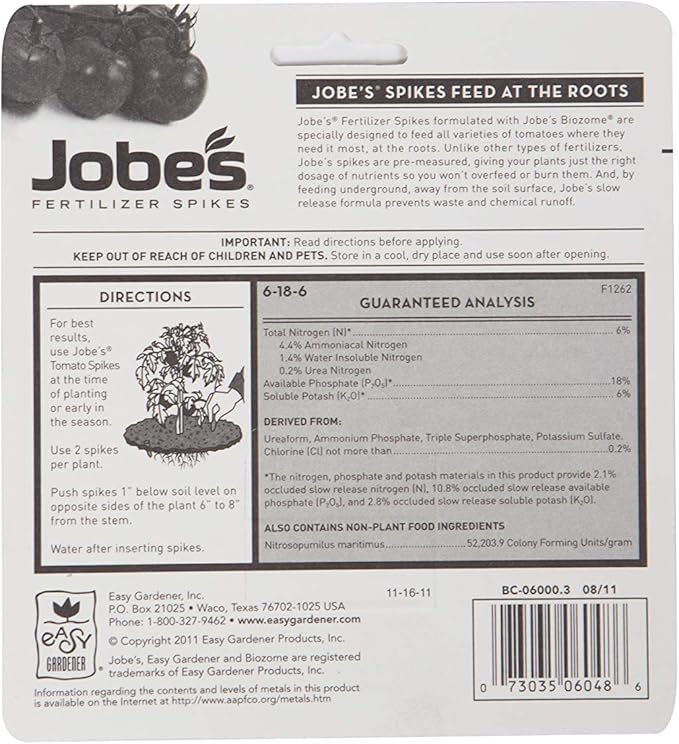 Jobe’s Fertilizer 06000, Spikes, for All Tomato Plants, 18 Spikes (Pack of 2)
