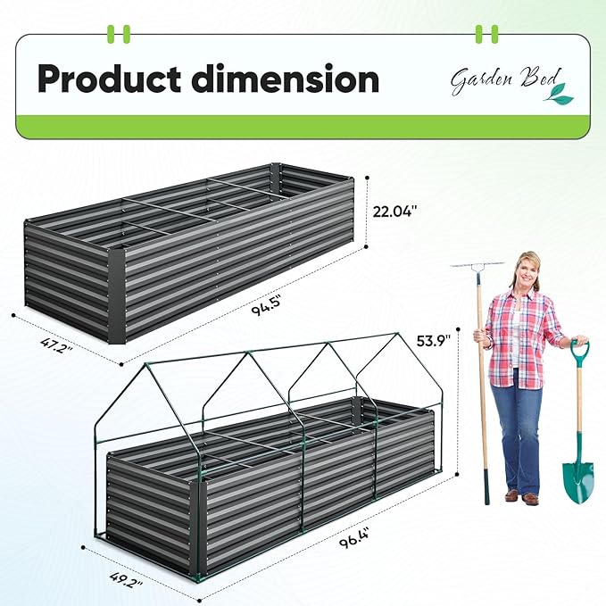 Quictent Raised Garden Bed Galvanized Raised Beds for Gardening Vegetables with Cover 8x4x2 ft Metal Planter Box Outdoor Use, Green