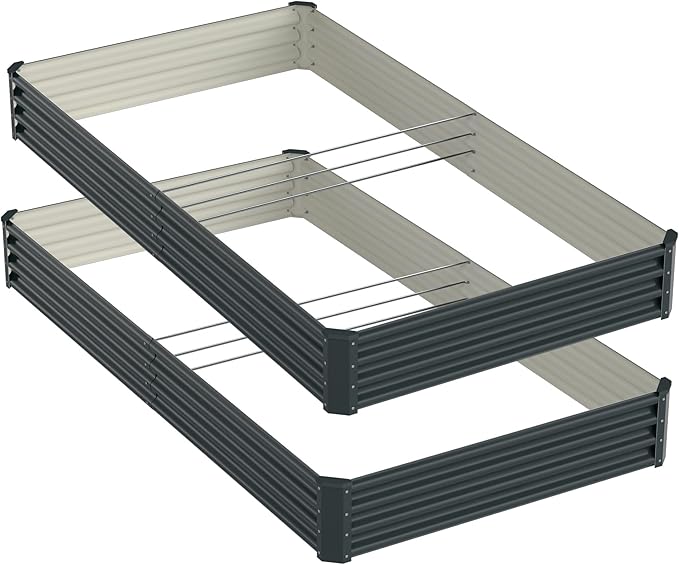 2PCS 8x4x1FT Galvanized Raised Garden Bed Kit, Galvanized Planter Raised Garden Boxes Outdoor, Large Metal Raised Garden Beds for Vegetables-Grey