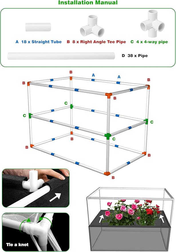 UNIFAMILY Fabric Raised Garden Bed Kit, Breathable Raised Garden Bed with Cover, Garden Beds Outdoor with Plant Protection Mesh Netting for Vegetable, Flower, Herbs and Strawberry