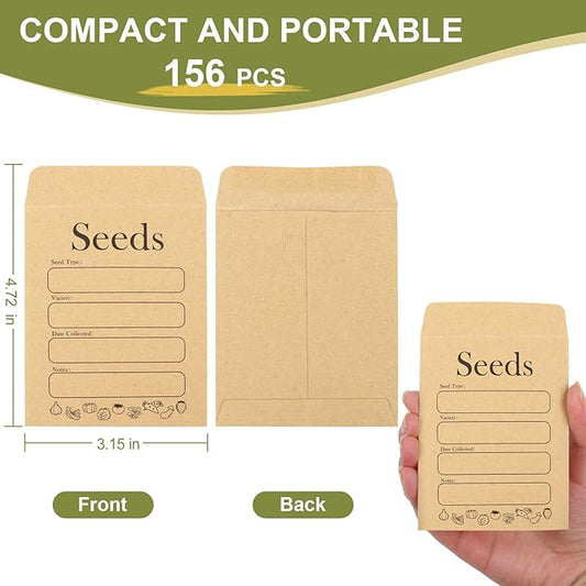 Joyberg 156 PCS Seed Envelopes 3.15”x 4.72”, Seed Packets Envelopes Kraft Seeds Saving Envelope, Self Sealing Seeds Storage Mini Envelope for Flower Vegetable