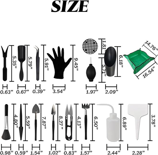 TIHOOD 30PCS/Set Mini Garden Hand Transplanting Succulent Tools Set, 19.7" Thickened Repotting Mat & Plant Tag, Miniature Planting Indoor Fairy Care, Potting, Cactus, Houseplant Bonsai Tool Kit