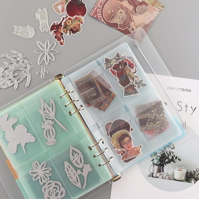 20 Pages A5 6 Ring Clear Stamps Storage Embossing Folder Storage with Dividers Photo Storage Album Seal Bags Storage Keeper Cards Folder Storage Bag for DIY Scrapbooking Arts Crafts Collecting Bags
