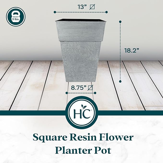 The HC Companies 18 Inch Avino Tall Square Planter - Decorative Indoor Outdoor Plant Pot for Front Porch, Deck, Patio and Home, Oxidized Black