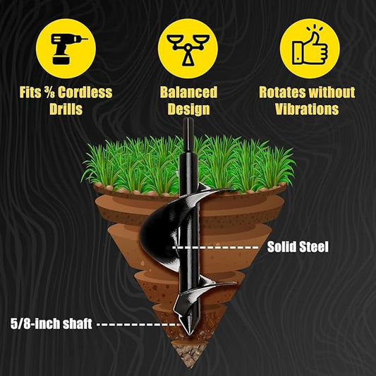 Power Planter Bulb Auger & Bedding Plant Tool - 3"x7" Garden Auger Drill Bit with 3/8" Non-Slip Hex Drive, Hand-Welded Planting Auger Gardening Drill, Earth Auger Digging Tools, Up to 6" Deep (Lime)