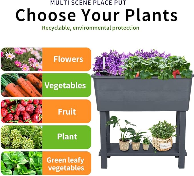 3 Pcs Self Watering Elevated Raised Garden Bed, Large Outdoor Plastic Planter Box Big Flower Plant Pot for Planting Flowers Vegetables and Herbs (3, Dark Grey)