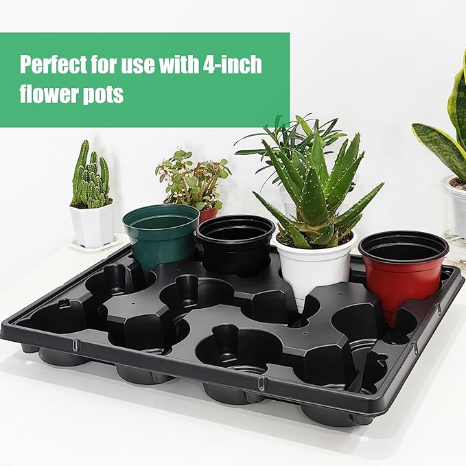 12 Cell Round Nursery Pots Trays Thickened Durable Seedling Pots Shuttle Carrying Trays for Holding 4 inch Nursery Pots (16.85" × 12.6", 10-Pack)