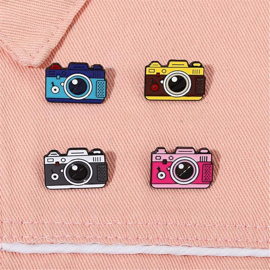 4pcs Creative Cartoon Camera Brooch Fashion Enamel Pin Photography Alloy Badges Outdoor Travel Brooch Bag Clothes Hat Decoration for Men Women Girls Kids Gift