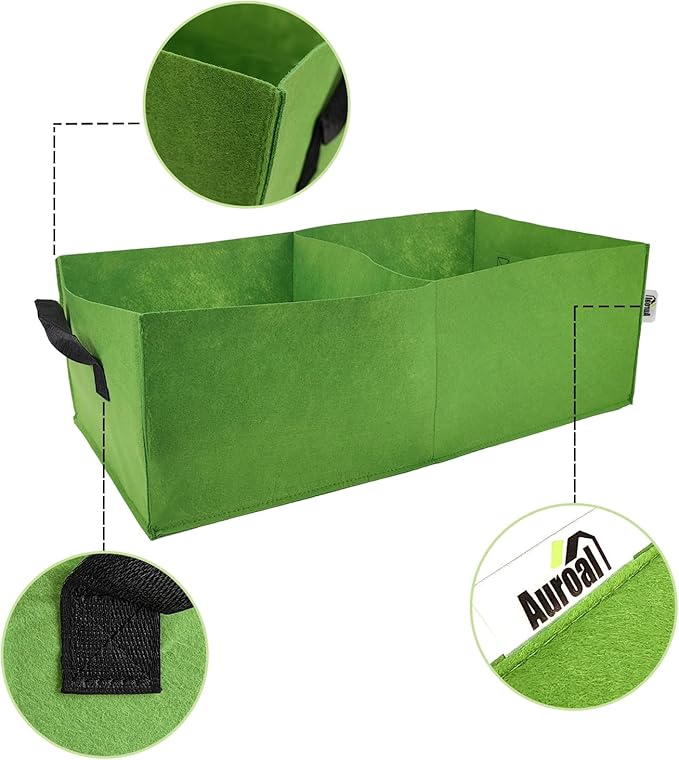 Plant Grow Bags, 5 Pack Fabric Raised Planting Bads, 2 Holes Rectangle Grow Bag, 10 Gallon Breathable Potato Tomato Planter Pots for Outdoor Vegetables Plant Flowers (Green(1mm))