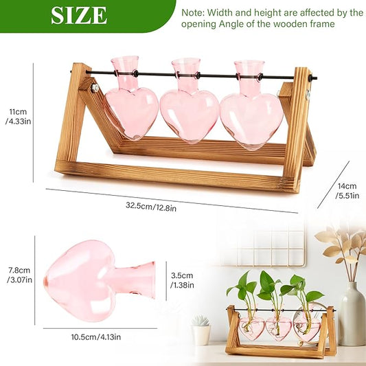 XXXFLOWER Plant Terrarium Propagation Stations Unique Gifts for Women Wife Mom Plant Lovers 3 Heart Shaped Vases for Hydroponics Home Garden Office Decor(Plants NOT Included)
