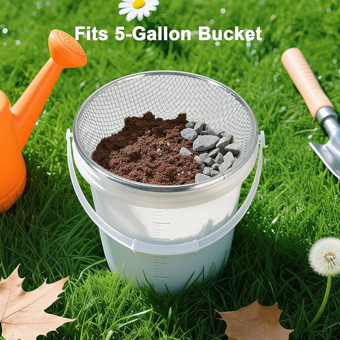 Soil Sifter Galvanized Screen, Soil Sieve for Compost Dirt Sand Rock, Rust-Resistant Sifter for 5 Gallon(1/8in,1/4in)