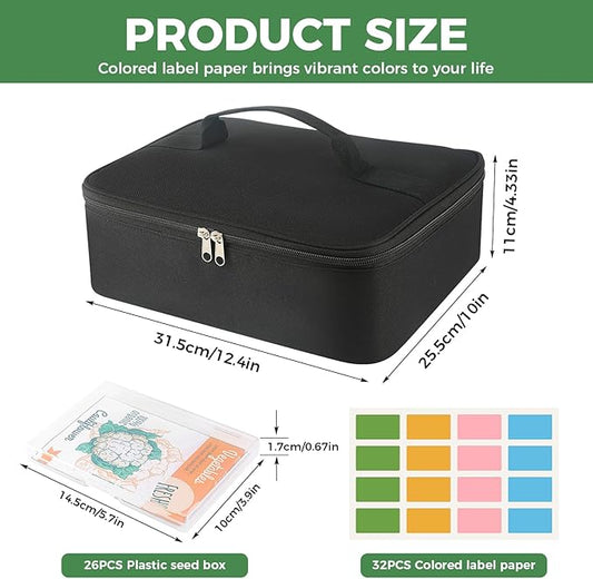 26 Slots Seed Organizer Storage Box with Labels, Large Capacity Oxford Cloth Seed Packet Organizer for Seed Packets, Vegetable, Flower, and Small Item Storage