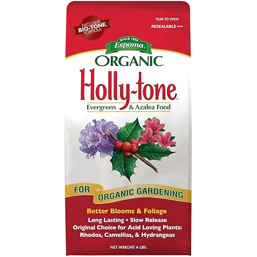 Espoma Organic Holly-Tone 4-3-4 Natural & Organic Evergreen & Azalea Plant Food; 4 lb. Bag; The Original & Best Fertilizer for All Acid Loving Plants Including Rhododendrons & Hydrangeas. Pack of 2