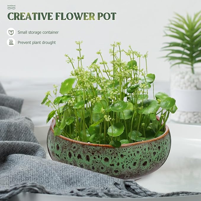 YARNOW Lotus Bowl Planter, 6.3 Inch Bonsai Pot, Ceramic Succulent Pot for Home, Patio, Balcony, Zen Garden Decor