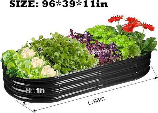 Raised Garden Bed Galvanized Planter Box Outdoor, Rot-Resistant Metal Garden Bed Planter for Vegetables Flower Herb (8ft, Black)