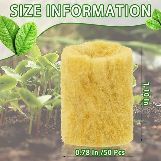 YBB 50 Pcs Round Rockwool Starter Plugs, 0.7 x 1 Inch Rockwool Grow Plugs Hydroponics Grow Media Seed Starter Kit Indoor with 60 Pcs Labels