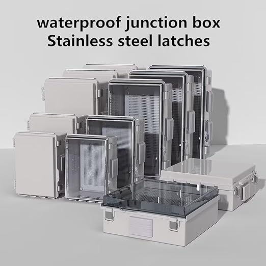Electrical Junction Box, Ventilated Design, Cable Grommets, Indoor/Outdoor Use with Mounting Panel & Hinged Cover. Waterproof IP 65. (Grey Cover, 13.8"x9.7"x5.9")
