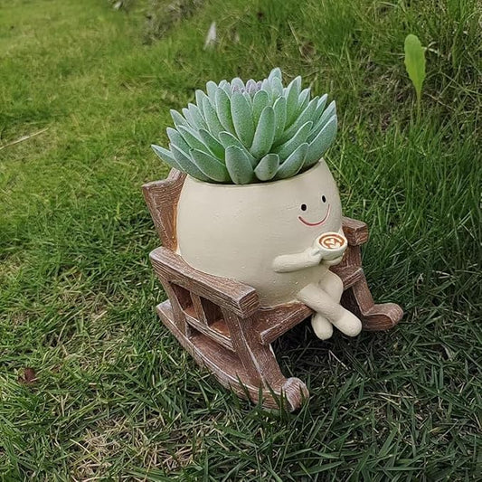 Smiley Flower Pot, Sitting Rocking Chair Relax, for Succulent Plant Pot, Suitable for Indoor and Outdoor, Gifts for Friends and Christmas, with Drainage Holes